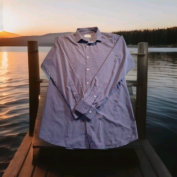 Mizzen + Main Men's Shirt XL Tall Trim Fit Purple Micro Plaid Long Sleeve 1147 - Picture 1 of 13